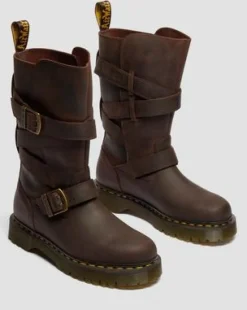 Anistone bikerboots i Crazy Horse-läder med två remmar in Mörkbrun