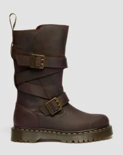 Anistone bikerboots i Crazy Horse-läder med två remmar in Mörkbrun