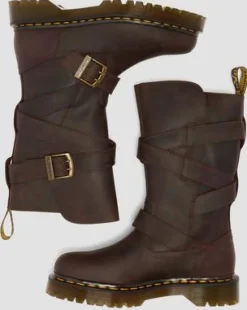 Anistone bikerboots i Crazy Horse-läder med två remmar in Mörkbrun