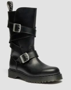 Anistone bikerboots i läder med två remmar in Svart