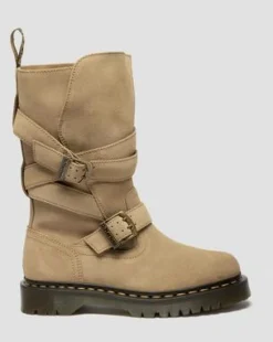 Anistone bikerboots i mocka med två remmar in Ruskea