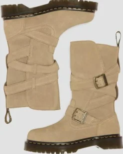 Anistone bikerboots i mocka med två remmar in Ruskea