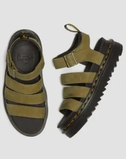Blaire sandaler i tumlad nubuck in Muted Olive