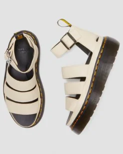 Clarissa II Pisa-läder plattformssandaler med remmar in Pergament Beige