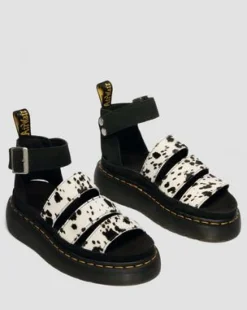 Clarissa Quad-sandaler i Hair On-läder in Cream & Svart