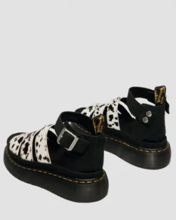 Clarissa Quad-sandaler i Hair On-läder in Cream & Svart
