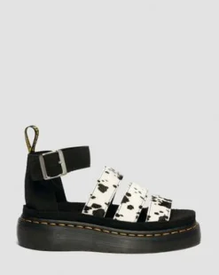 Clarissa Quad-sandaler i Hair On-läder in Cream & Svart