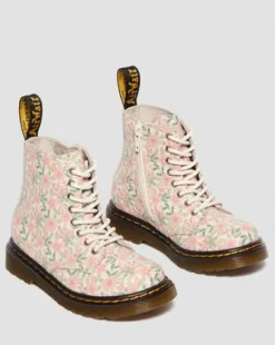 1460 Floral läderkängor till småbarn in Cloud Cream