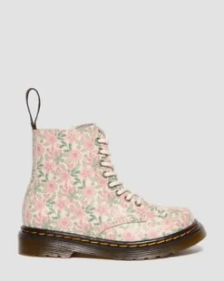 1460 Floral läderkängor till småbarn in Cloud Cream