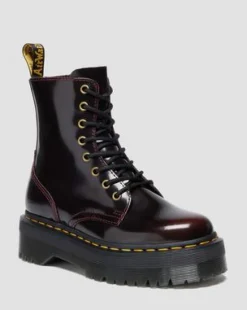 JADON ARCADIA LEATHER PLATFORM BOOTS in Cherry Red