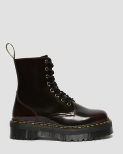 JADON ARCADIA LEATHER PLATFORM BOOTS in Cherry Red