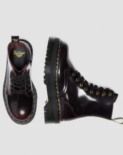 JADON ARCADIA LEATHER PLATFORM BOOTS in Cherry Red
