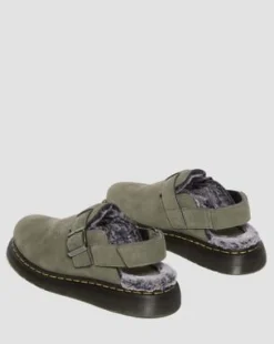 Jorge II fuskpälsfodrade mules in Nickel Grey