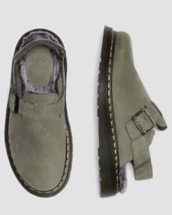 Jorge II fuskpälsfodrade mules in Nickel Grey