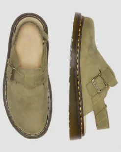 Jorge II mules i tumlat nubuckläder och bakre rem in Muted Olive
