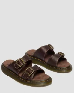 Josef Slide-sandaler i Grizzly-läder in Mörkbrun