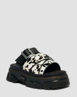 Mattison Slide-sandaler i Dalmatian Hair On-läder in Cream & Svart