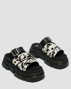Mattison Slide-sandaler i Dalmatian Hair On-läder in Cream & Svart
