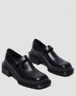 Maybole Mary Jane läderskor med fyrkantig tå i läder in Svart