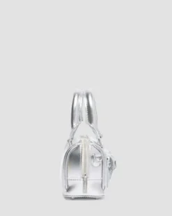 Mini-handväska väska i silverfärgat Patent Lamper-läder in Silver
