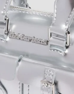 Mini-handväska väska i silverfärgat Patent Lamper-läder in Silver