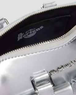 Mini-handväska väska i silverfärgat Patent Lamper-läder in Silver