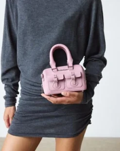 Mini Top Handle-väska i lackläder in Puderrosa