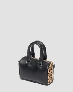 Mini-väska med topphandtag och leopardmönster in Svart & Ruskea