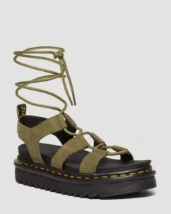 Nartilla gladiatorsandaler i tumlat nubuckläder in Muted Olive