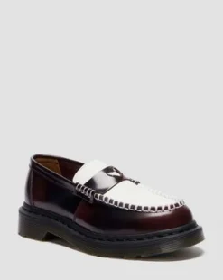 PENTON HEART-LOAFERS I TVÅFÄRGAT LÄDER MED RUB-OFF in Cherry Red & Vit