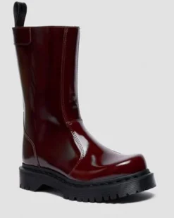 Rejena Laquered Leather Boots in Cherry Red