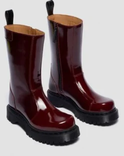 Rejena Laquered Leather Boots in Cherry Red