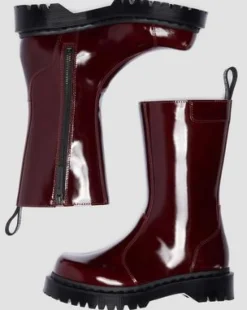 Rejena Laquered Leather Boots in Cherry Red