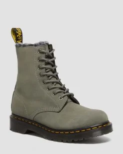 1460 Serena fuskpälsfodrade snörkängor i Nubuck-läder in Nickel Grey