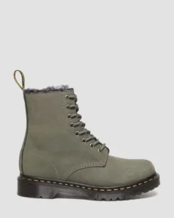 1460 Serena fuskpälsfodrade snörkängor i Nubuck-läder in Nickel Grey