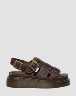Wrenlie Open Toe Fisherman-sandaler i Grizzly-läder med platformsula in Mörkbrun
