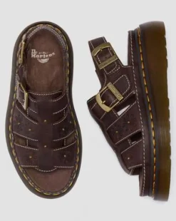 Wrenlie Open Toe Fisherman-sandaler i Grizzly-läder med platformsula in Mörkbrun