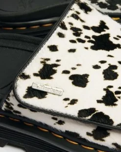 Zebzag plattformsslides i Dalmatian Hair On-läder in Cream & Svart