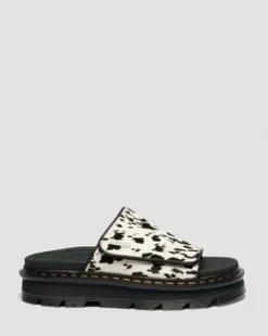 Zebzag plattformsslides i Dalmatian Hair On-läder in Cream & Svart
