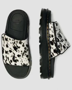 Zebzag plattformsslides i Dalmatian Hair On-läder in Cream & Svart