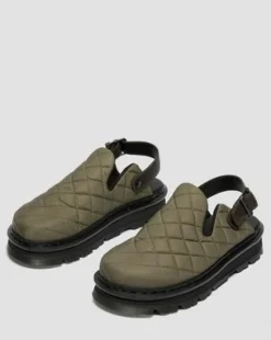 Zebzag quiltade canvas-mules med plattform in Dm’s Olivgrön